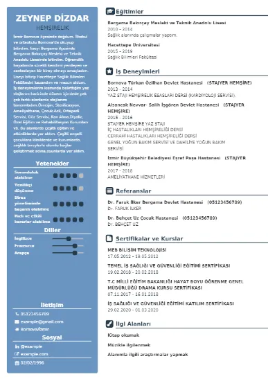 Hemşire Örnek cv indir